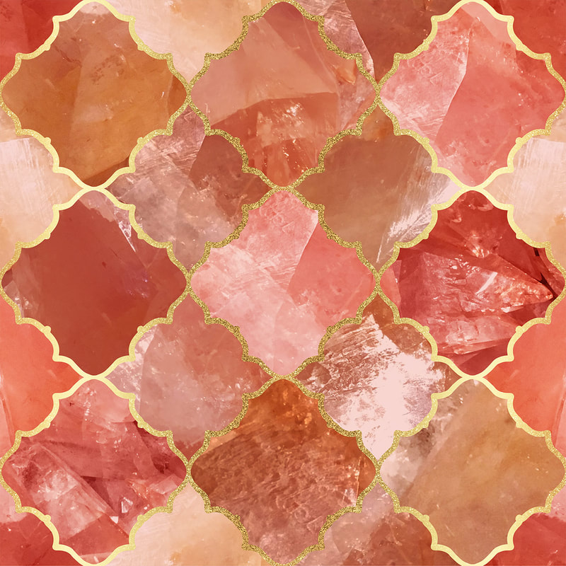 Rose Quartz & Gold Moroccan Tile Pattern by TanyaDraws