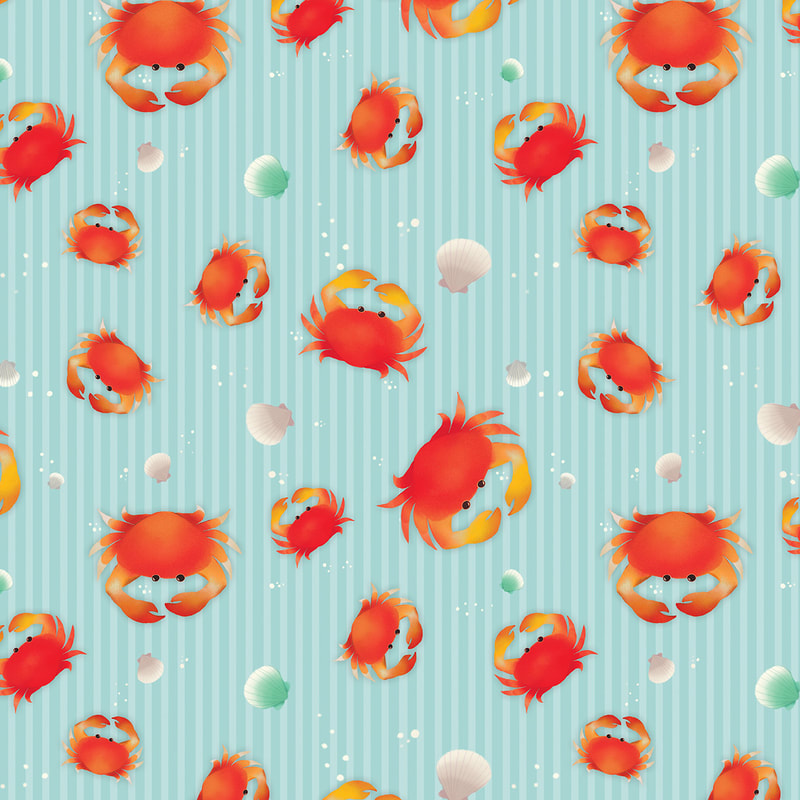 Red Crabs & Sea Shells Pattern