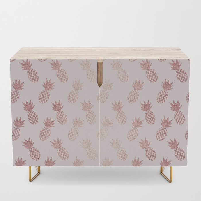 Rose Gold & Pink Pineapple Pattern Wooden Credenza from Society6
