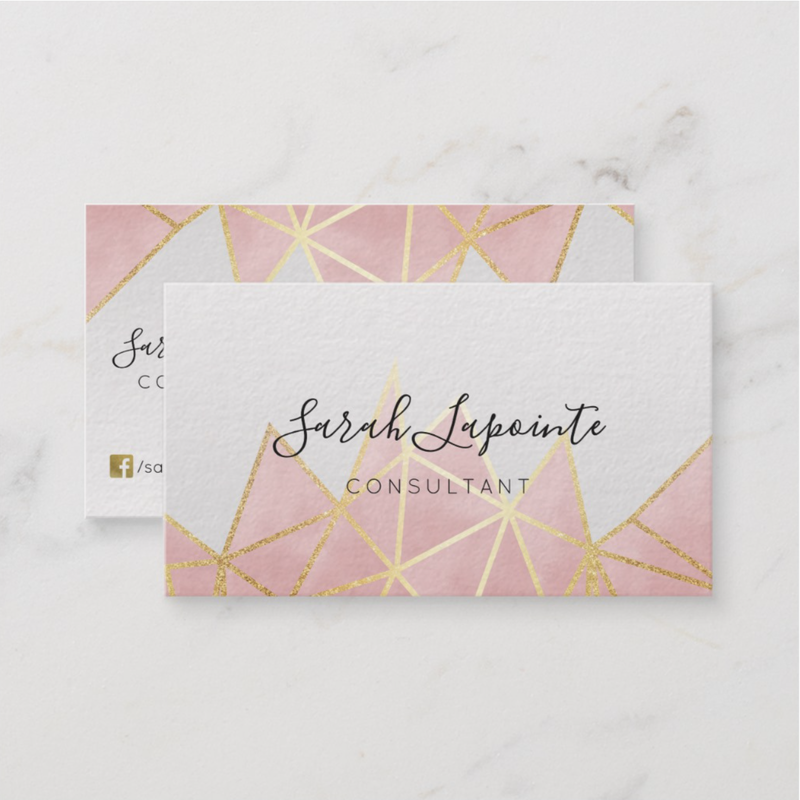 Pink & Gold Geometric Design Customizable Business Cards