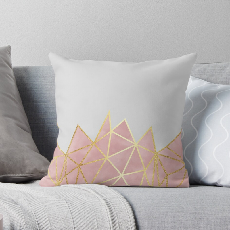 Pink & Gold Geometric Design Throw Pillow