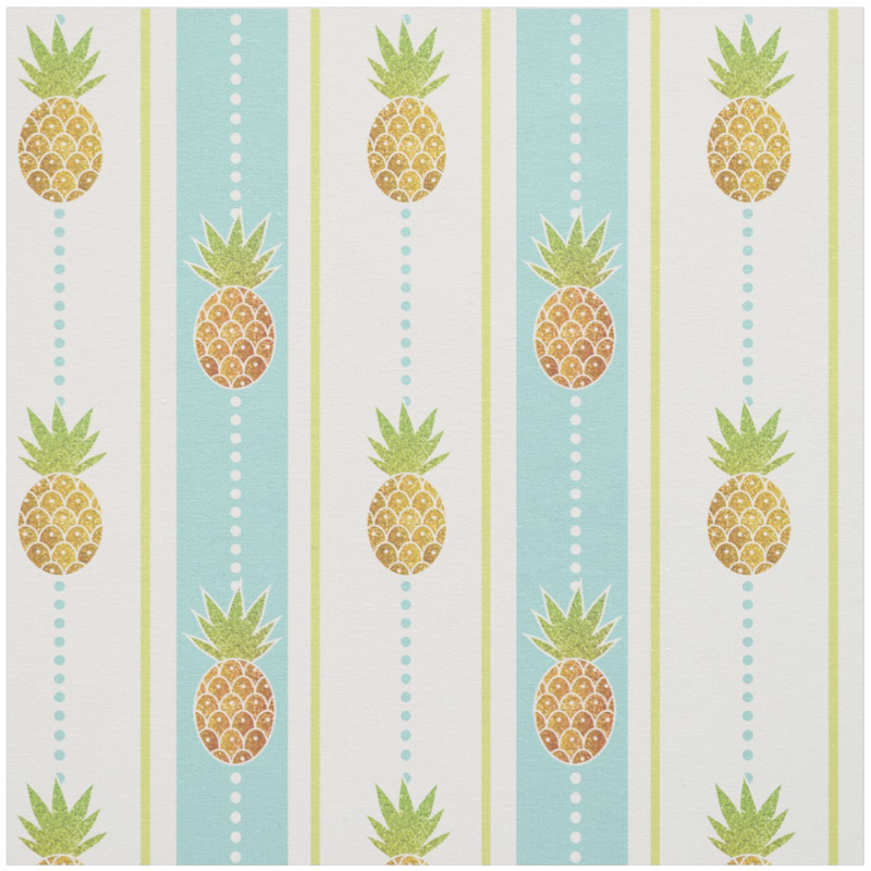 Vintage Glitter Pineapples Pattern Cotton Fabric