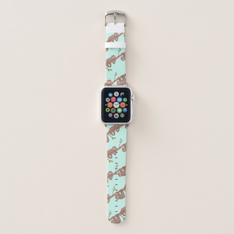 Baby Sloths Hanging on Tree Branch Pattern Apple Watch Band @ Zazzle