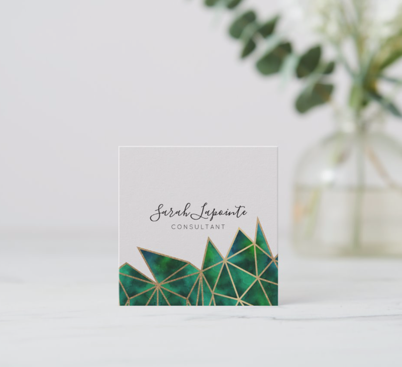 Emerald & Gold Geometric Custom Business Cards - TanyaDraws @ Zazzle