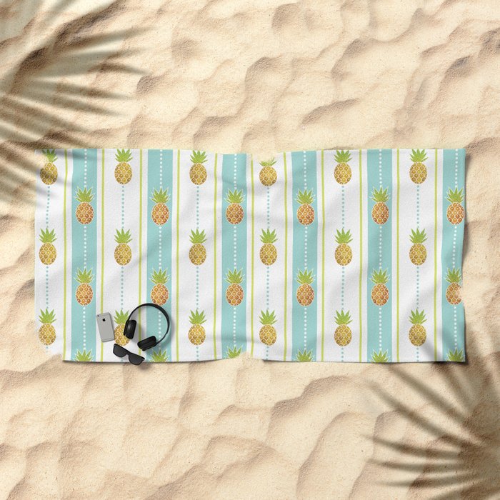 Vintage Glitter Pineapples Pattern Beach Towel