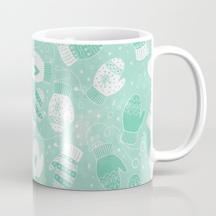 Winter Mitten Pattern in Mint Green 11 oz Coffee Mug @ Society6
