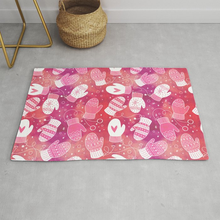 Winter Mittens in Pink Pattern Rug @ Society6