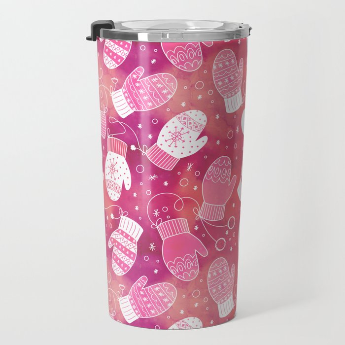 Winter Mittens in Pink Pattern Drink Tumbler @ Society6