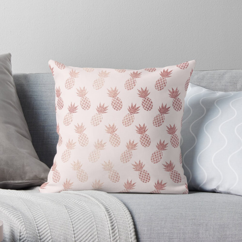 Rose Gold & Pink Pineapple Pattern Throw Pillow from RedBubble