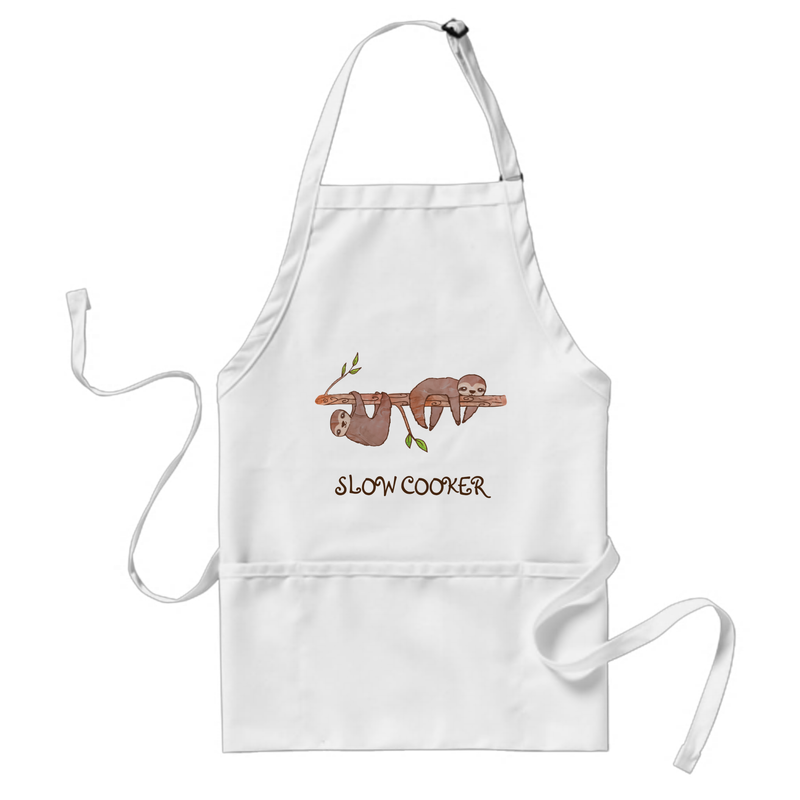 Funny slow cooker sloth apron for home chefs from Zazzle