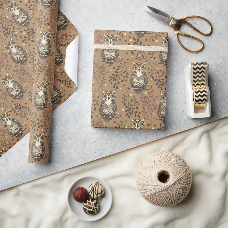 Owl Print Woodland Wrapping Paper