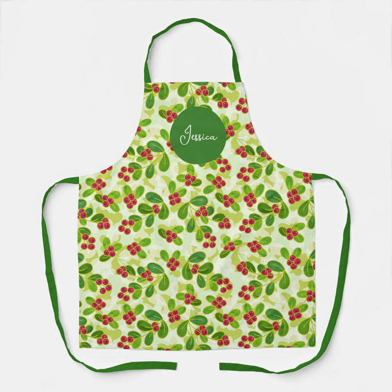Festive cranberries pattern apron with custom name